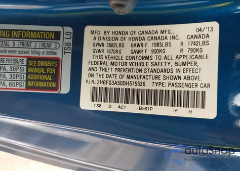 2013 Honda Civic Lx from USA, damaged, VIN 2HGFG3A50DH515536